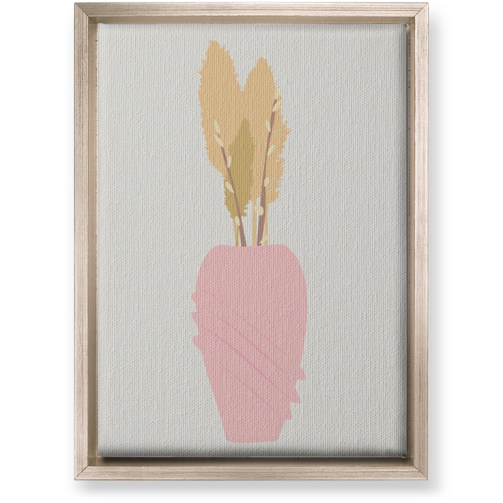 Minamalist Pampas and Willow - Pink and Beige Wall Art, Metallic, Single piece, Canvas, 10x14, Pink, Bright Pink