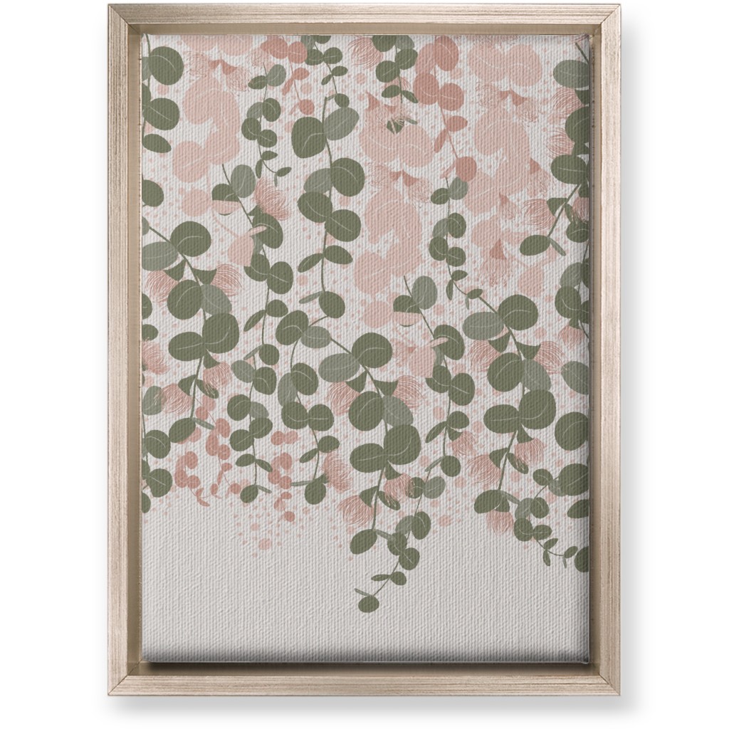 Eucalyptus - Pink & Green on Beige Wall Art, Metallic, Single piece, Canvas, 10x14, Green