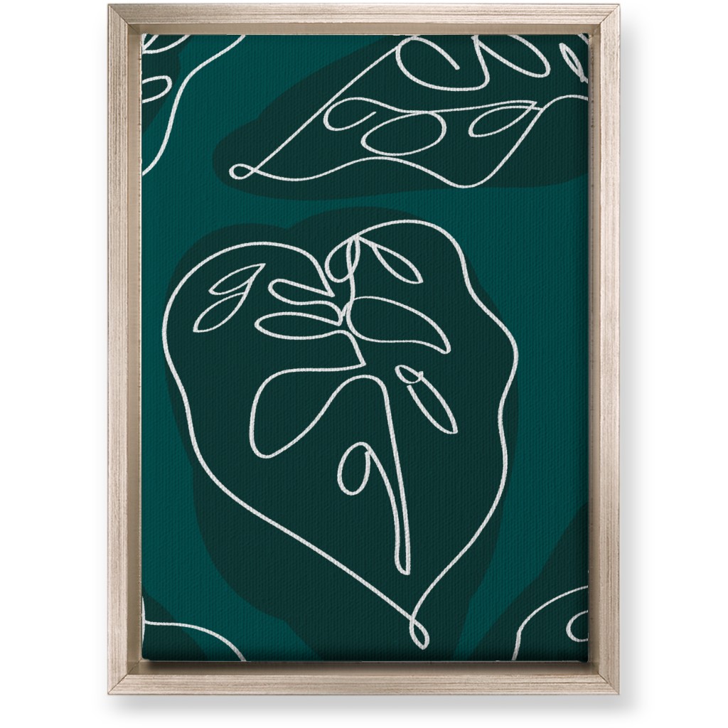 Minimalist Modern Line Art Monstera - Green Wall Art, Metallic, Single piece, Canvas, 10x14, Green