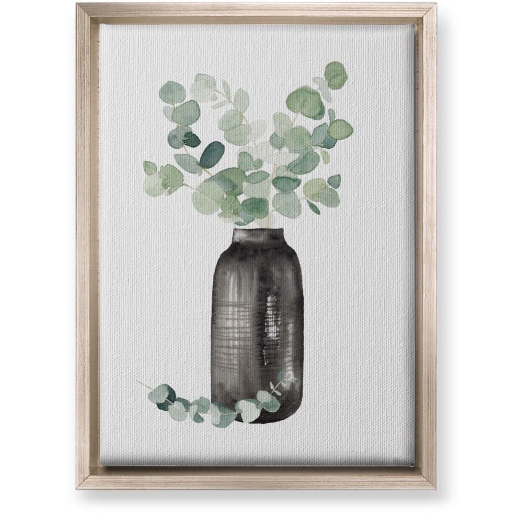 Eucalyptus in a Vase - Green Wall Art, Metallic, Single piece, Canvas, 10x14, Green