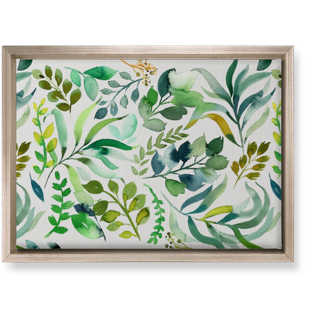 Watercolor Leaves Wall Art, Metallic, Single piece, Canvas, 10x14, Green