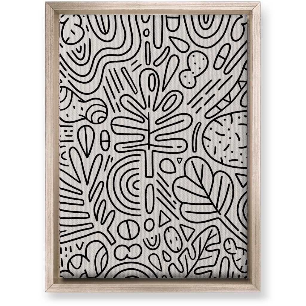 Doodles - Black and Beige Wall Art, Metallic, Single piece, Canvas, 10x14, Beige