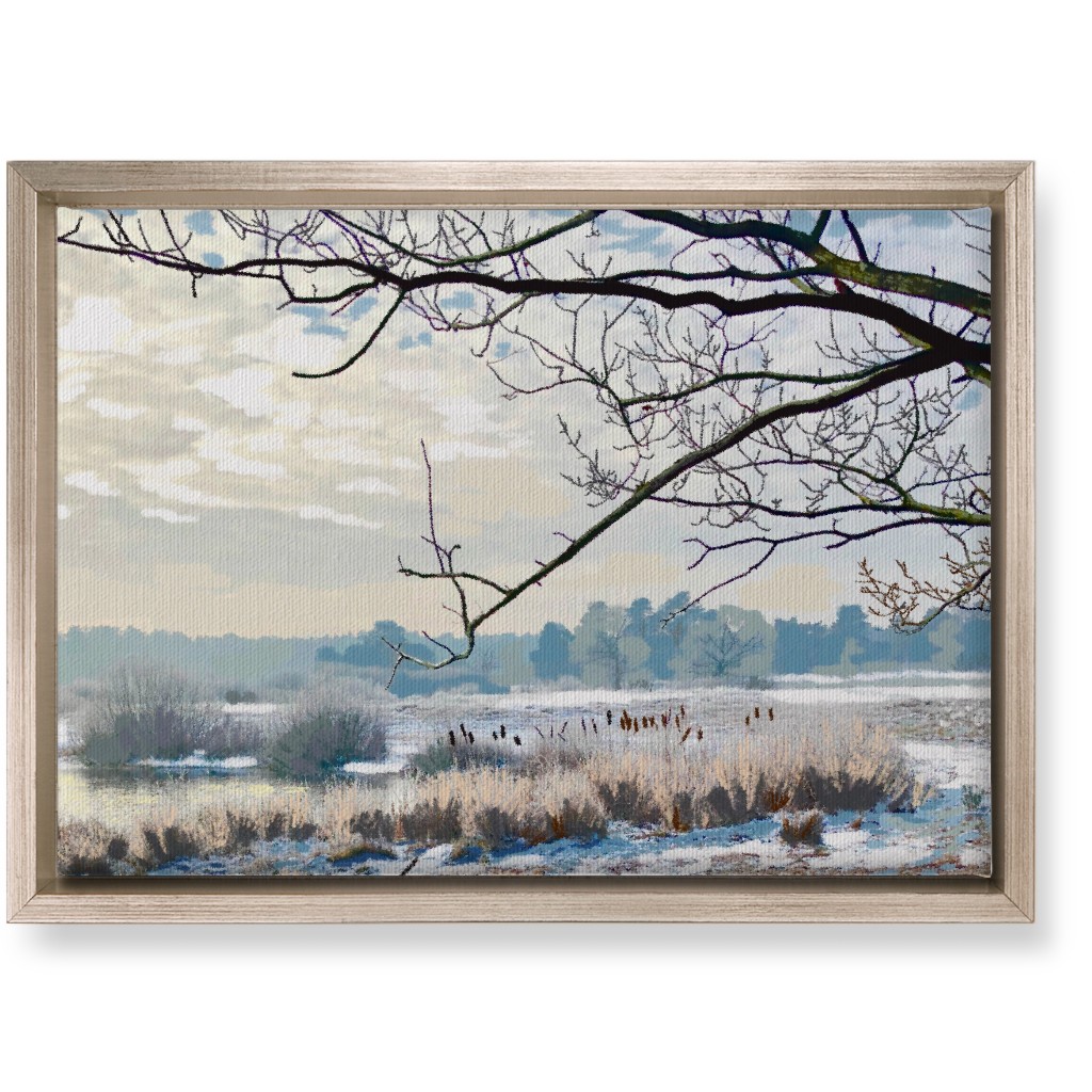 Winter Marsh With Trees Wall Art, Metallic, Single piece, Canvas, 10x14, Blue