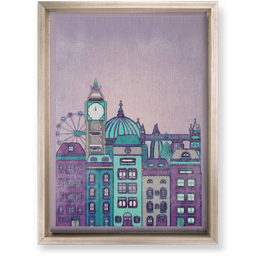 Pretty London Skyline Wall Art, Metallic, Single piece, Canvas, 10x14, Purple, Faded Rose