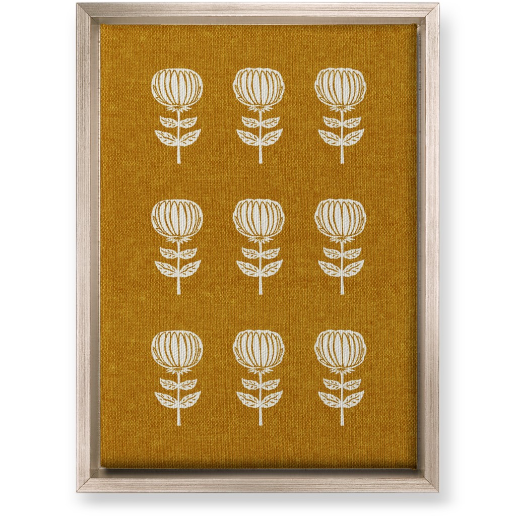 Block Print Floral Wall Art, Metallic, Single piece, Canvas, 10x14, Yellow, Nutmeg