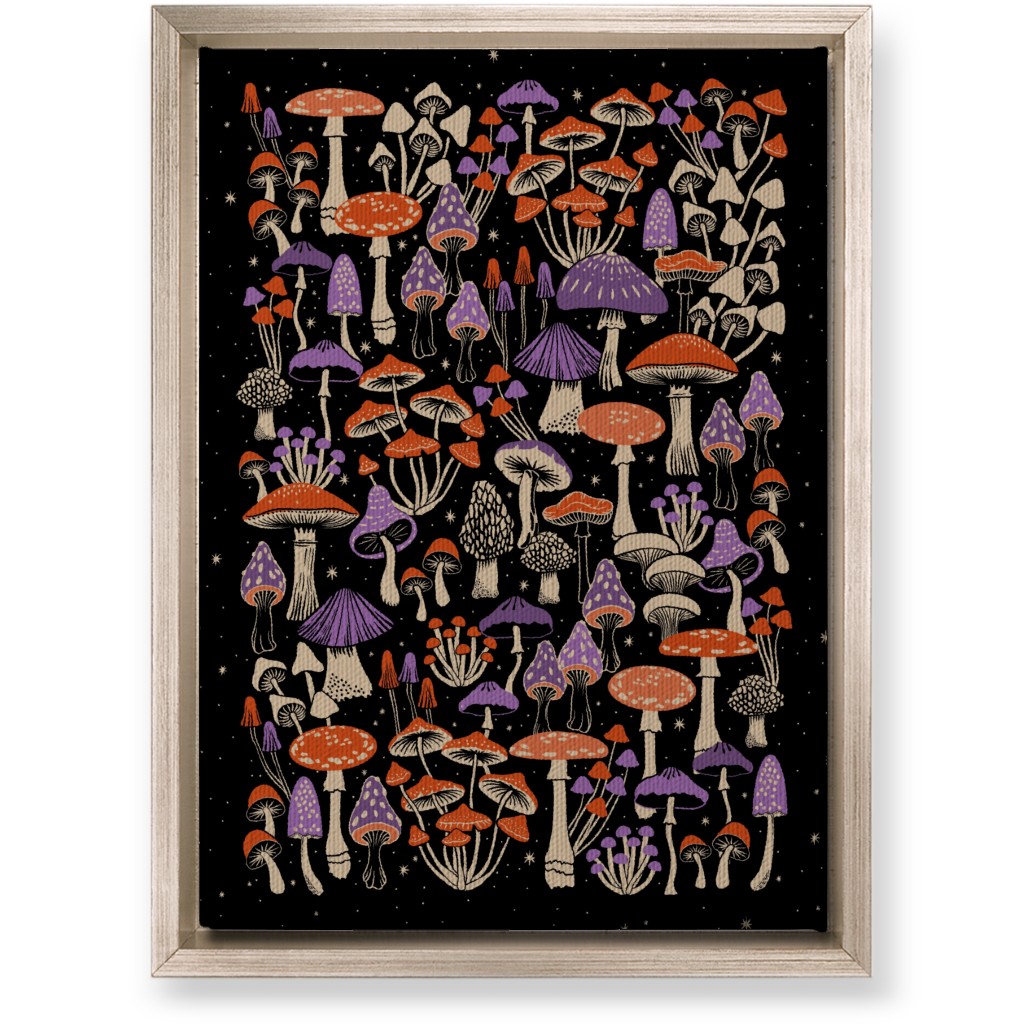 Mushrooms and Stars Wall Art, Metallic, Single piece, Canvas, 10x14, Purple, Tulip