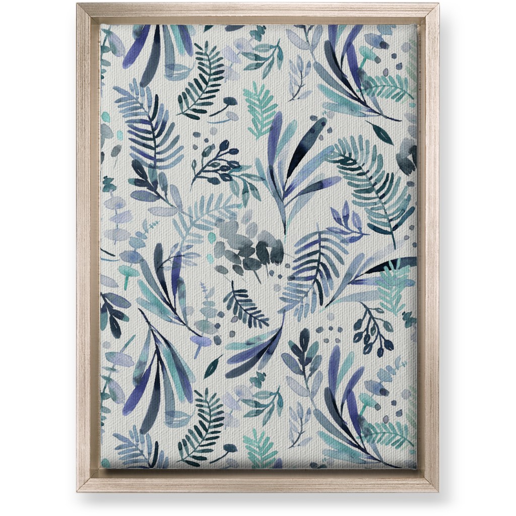 Tuscany Leaves - Blue Wall Art, Metallic, Single piece, Canvas, 10x14, Blue