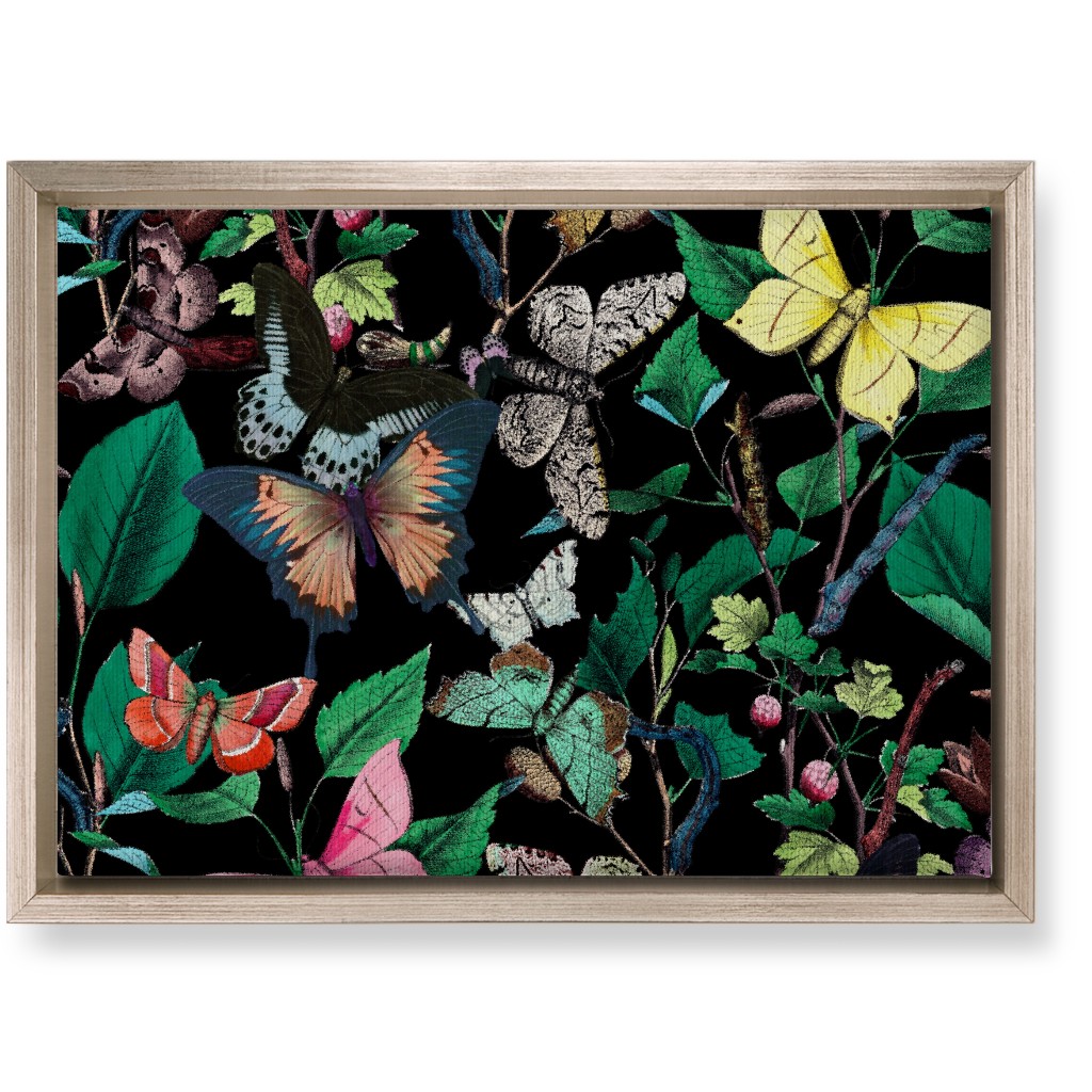 Butterfly Sanctuary - Bright on Black Wall Art, Metallic, Single piece, Canvas, 10x14, Multicolor