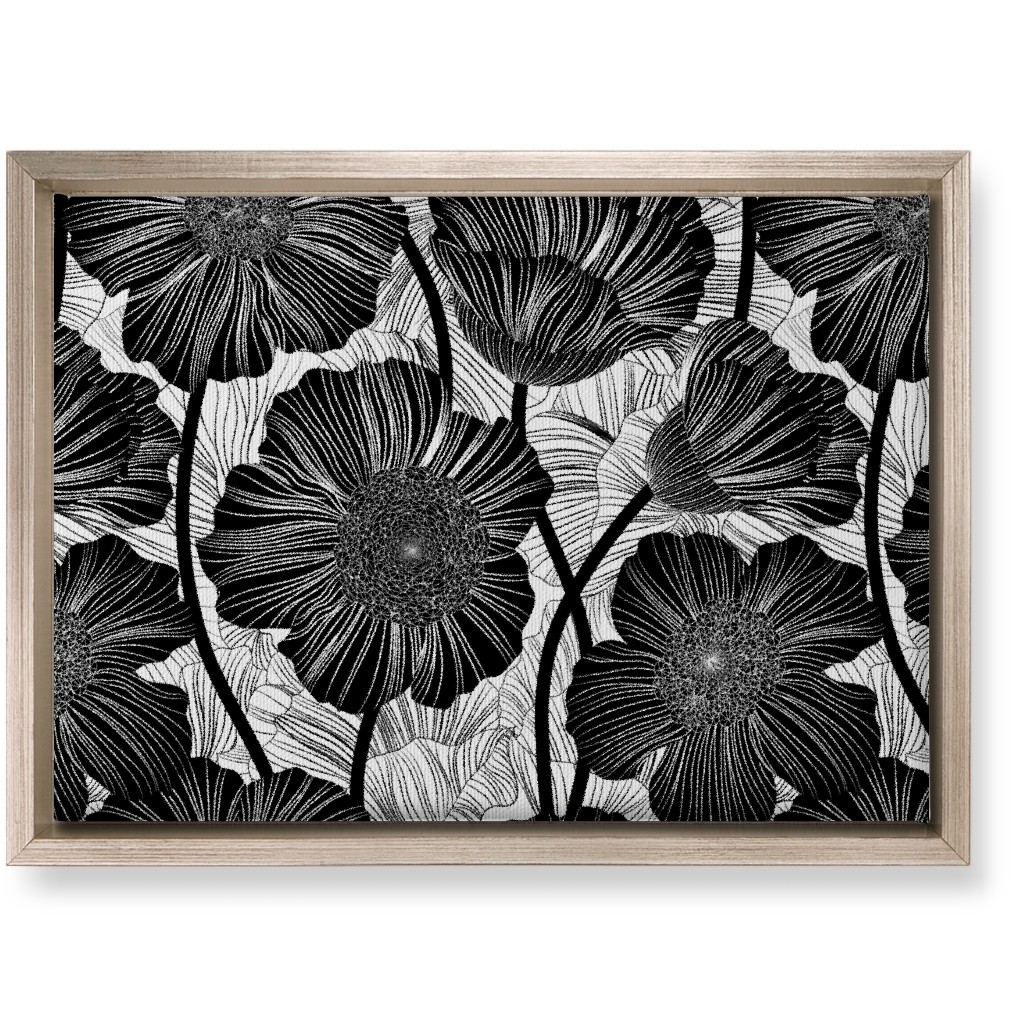 Mid Century Modern Floral - Black and White Wall Art, Metallic, Single piece, Canvas, 10x14, Black