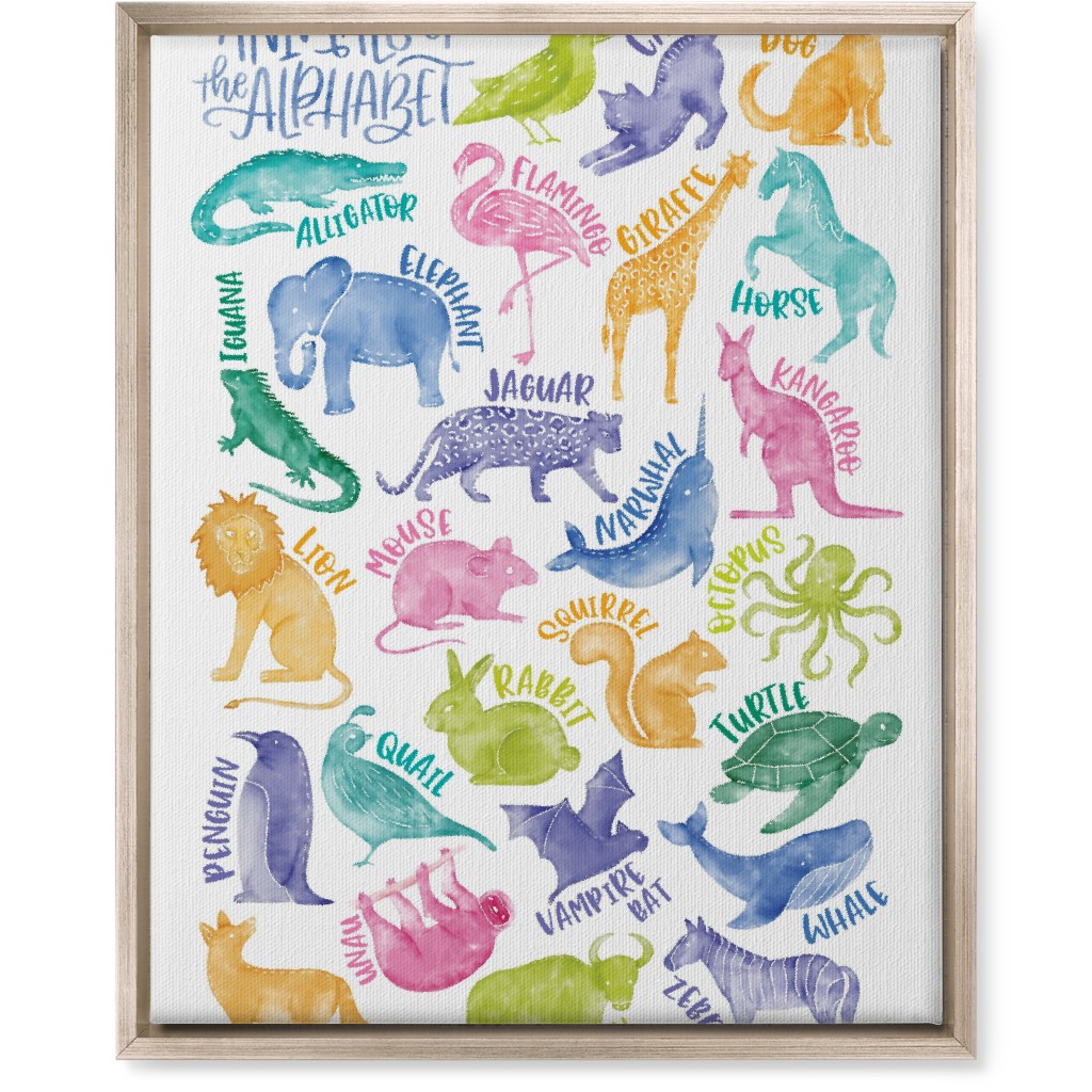 Animal Alphabet Watercolor Zoo Abcs - Multi Wall Art, Metallic, Single piece, Canvas, 16x20, Multicolor
