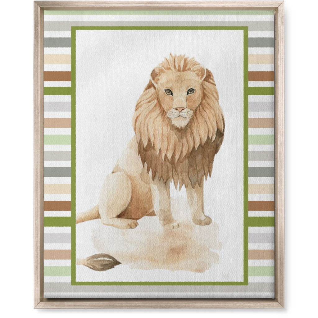 Jungle Safari Animals and Stripes - Lion Wall Art, Metallic, Single piece, Canvas, 16x20, Multicolor