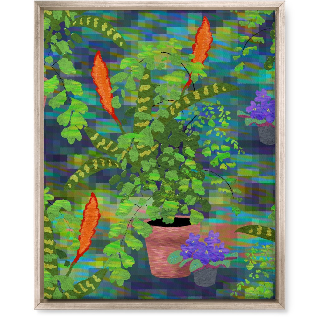 Impressionist Houseplants - Green Wall Art, Metallic, Single piece, Canvas, 16x20, Green, Classic Green