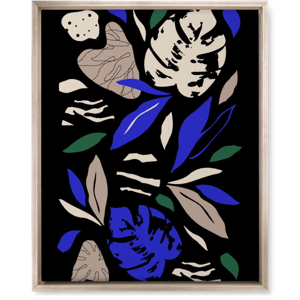 Abstract Leaves - Blue & Tan on Navy Wall Art, Metallic, Single piece, Canvas, 16x20, Blue, True Blue