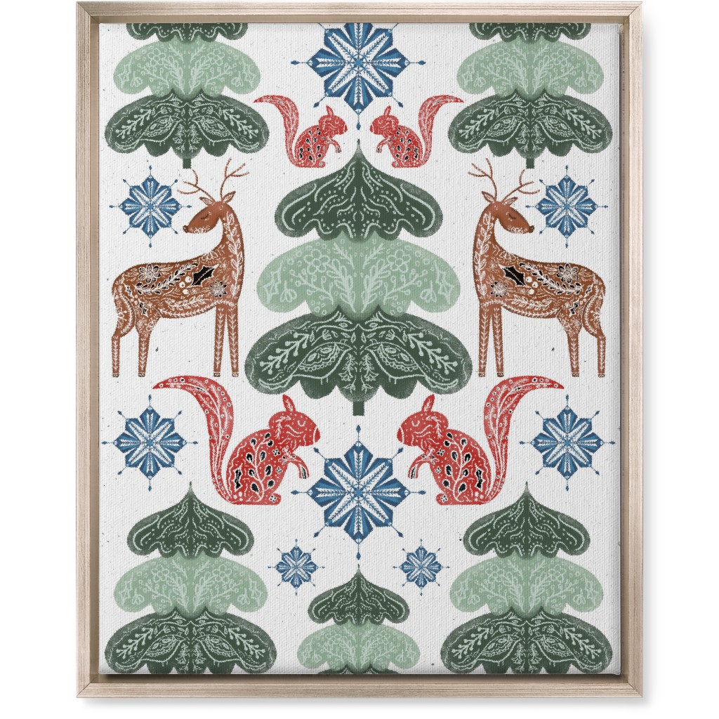 Scandi Woodland Forest & Animals - Green Wall Art, Metallic, Single piece, Canvas, 16x20, Green