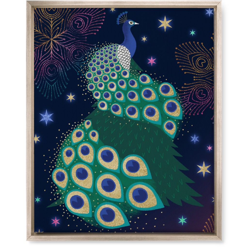 Peacock Sky - Navy Wall Art, Metallic, Single piece, Canvas, 16x20, Multicolor