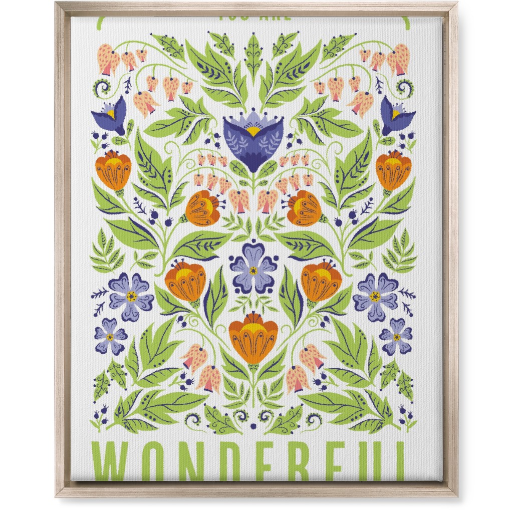 You Are Wonderful Floral - Green Wall Art, Metallic, Single piece, Canvas, 16x20, Green, Classic Green