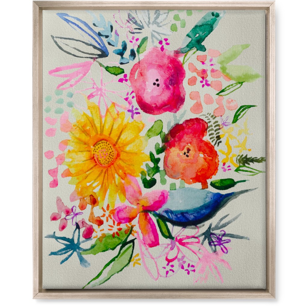 Summer Watercolor Floral Painting - Bright Wall Art, Metallic, Single piece, Canvas, 16x20, Multicolor