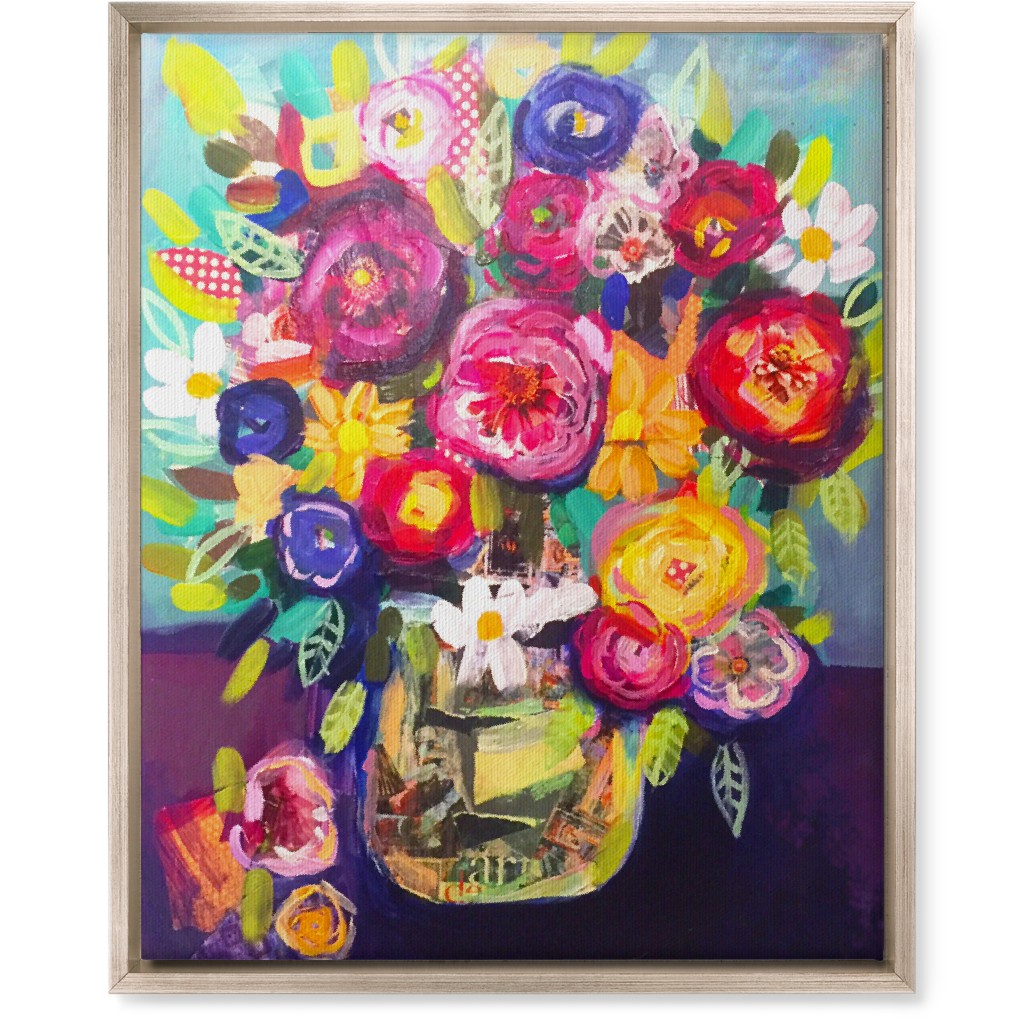 Acrylic Summer Floral Bouquet - Vibrant Wall Art, Metallic, Single piece, Canvas, 16x20, Multicolor