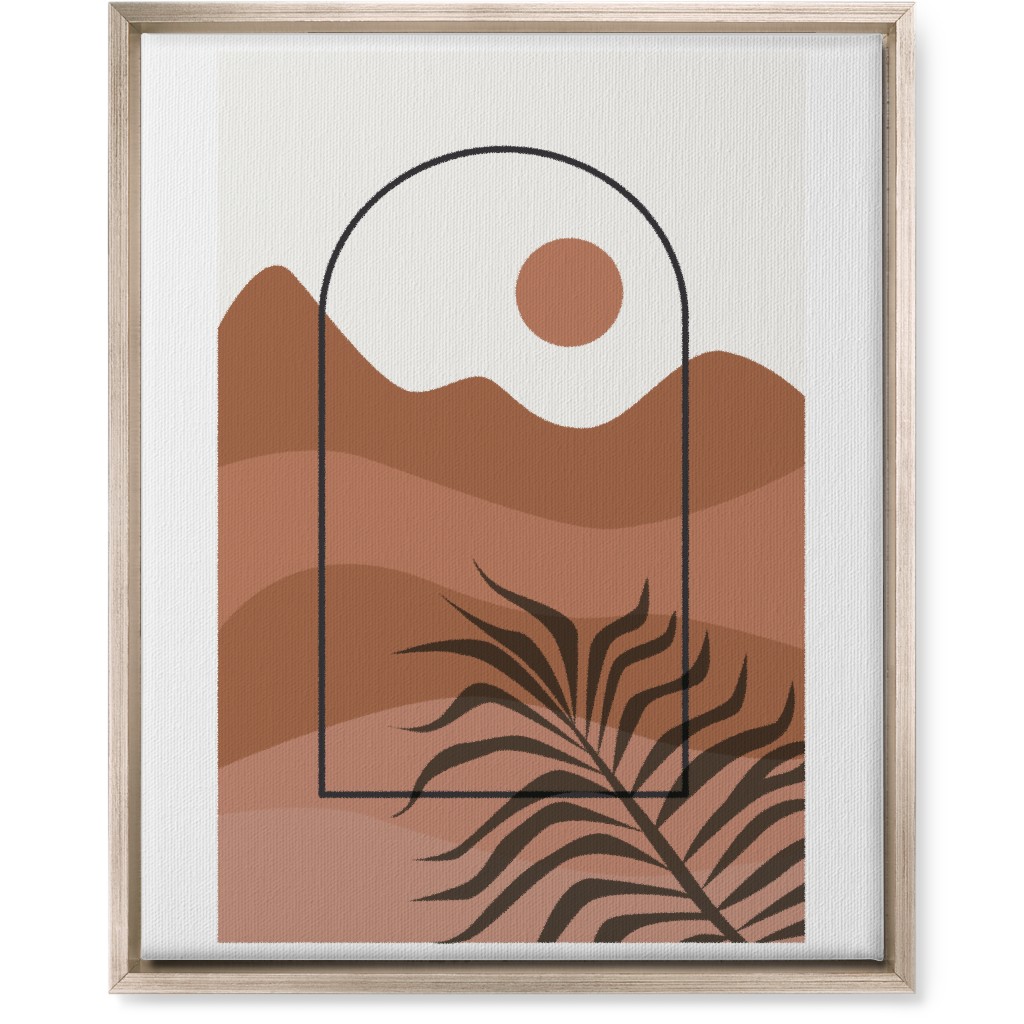 Floating Frame Abstract Mountain Landscape Wall Art, Metallic, Single piece, Canvas, 16x20, Red, Beige