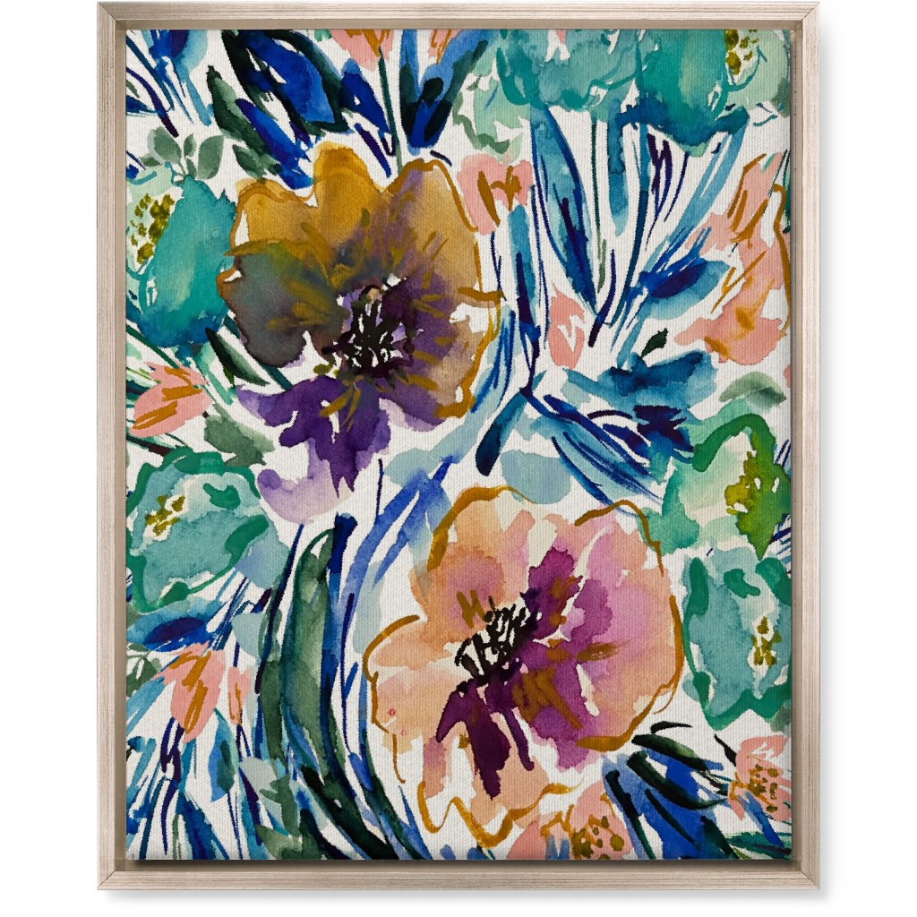 Purple and Blue Florals - Multi Wall Art, Metallic, Single piece, Canvas, 16x20, Multicolor