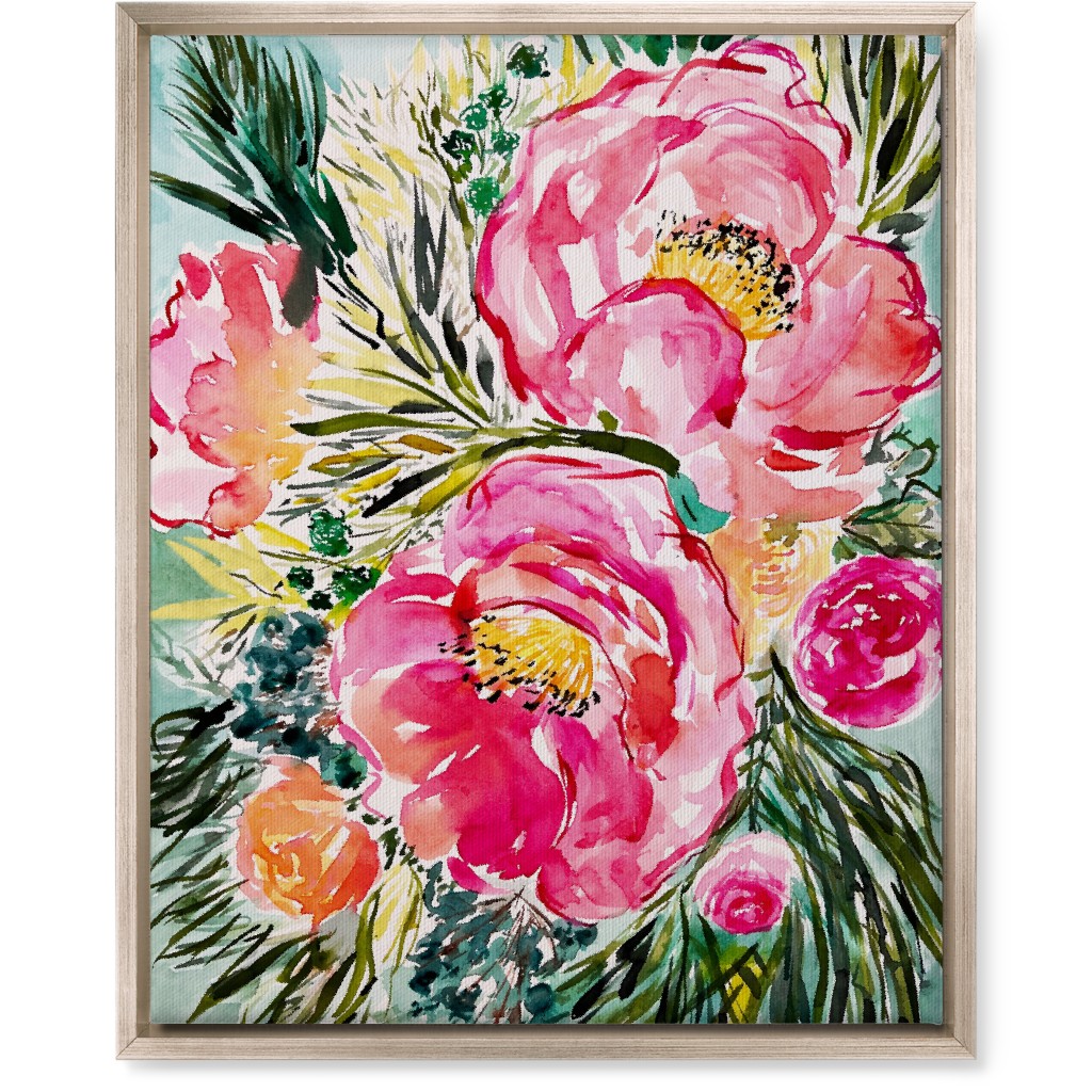 Aria Floral - Pink Wall Art, Metallic, Single piece, Canvas, 16x20, Pink