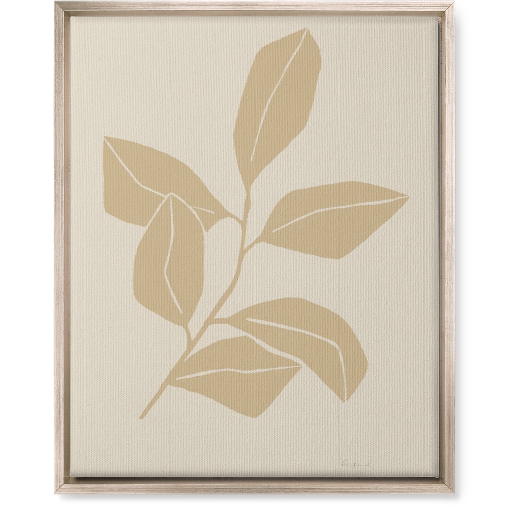 Botanical Ficus Branch With Leaves - Neutral Wall Art, Metallic, Single piece, Canvas, 16x20, Beige