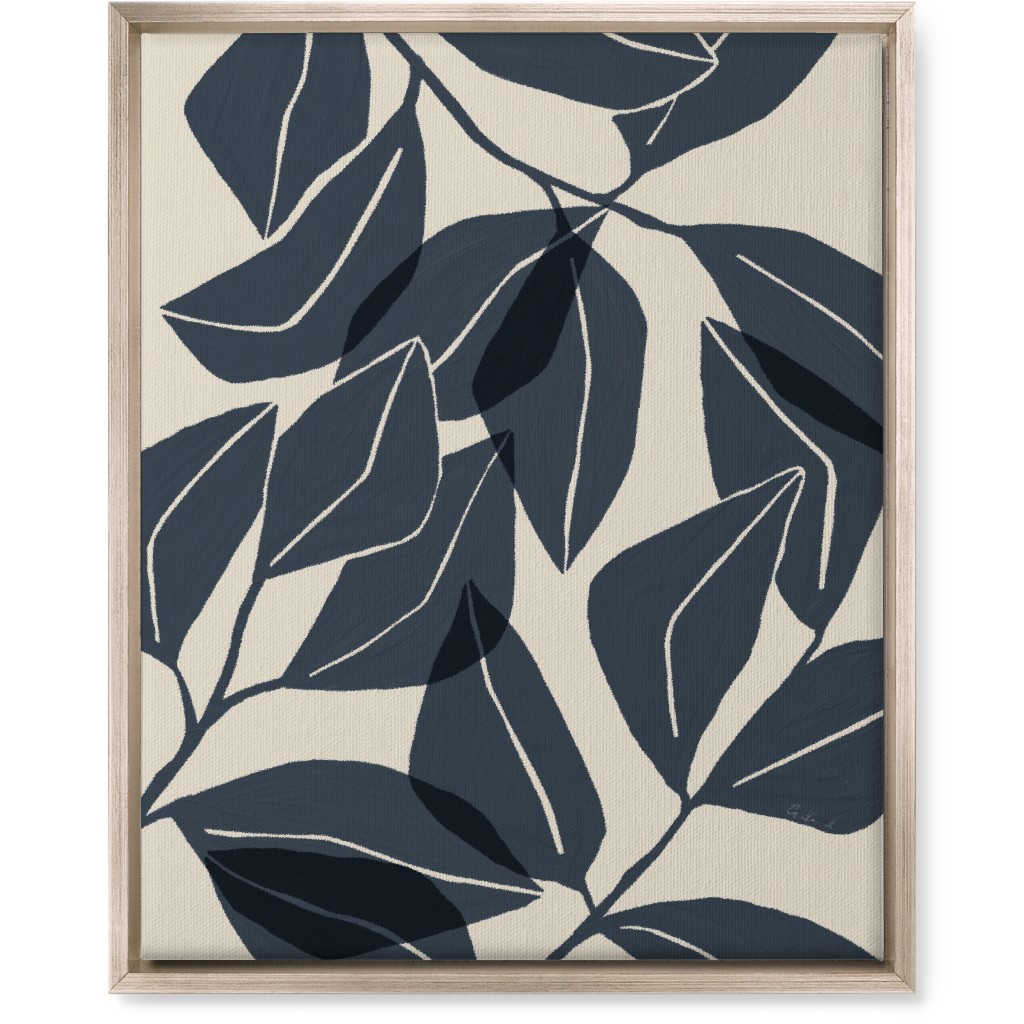 Botanical Ficus Leaves Wall Art, Metallic, Single piece, Canvas, 16x20, Blue
