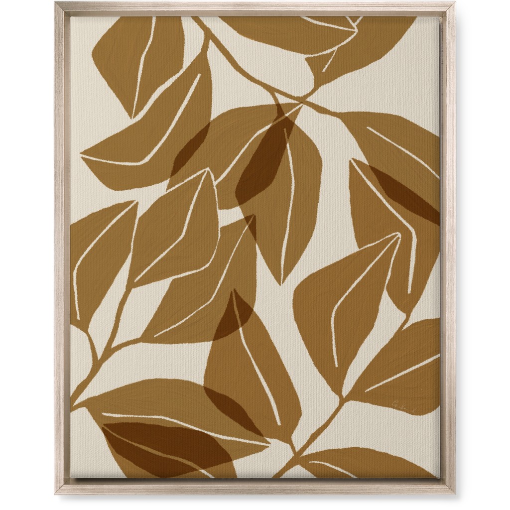 Botanical Ficus Leaves Wall Art, Metallic, Single piece, Canvas, 16x20, Brown, Golden