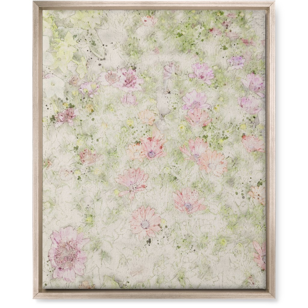 Watercolor Floral - Beige and Pink Wall Art, Metallic, Single piece, Canvas, 16x20, Beige