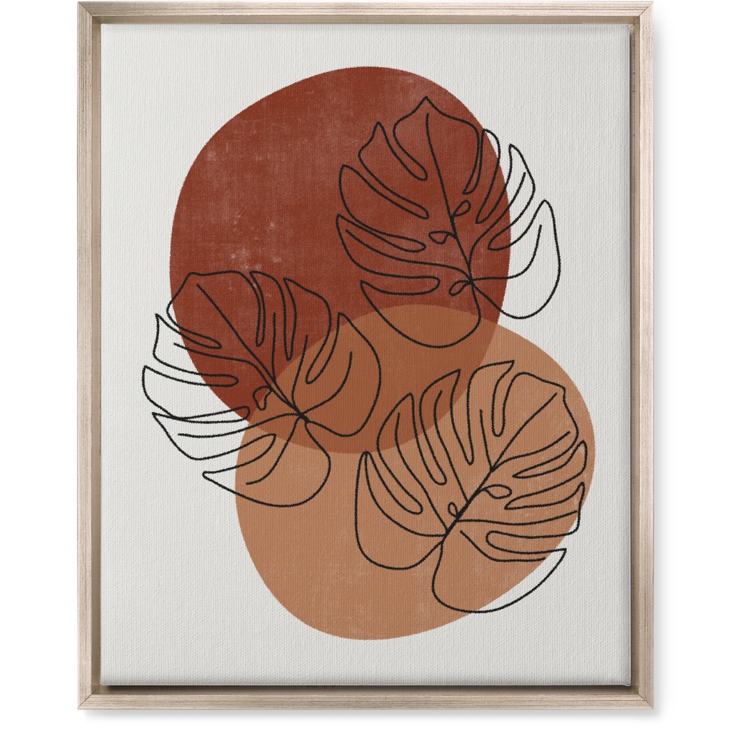 Abstract Monstera Leaves - Terracotta and Ivory Wall Art, Metallic, Single piece, Canvas, 16x20, Brown, Brown