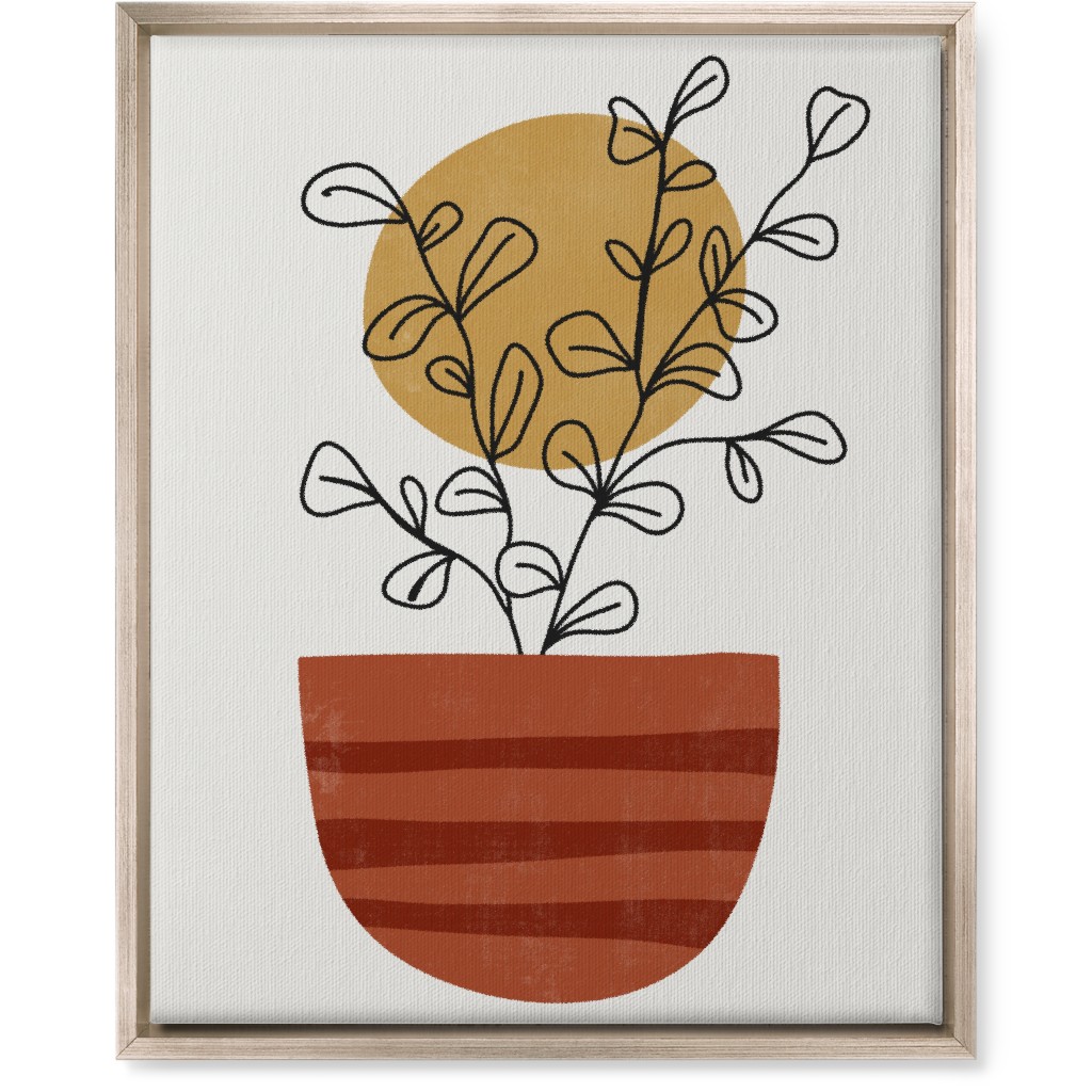 Abstract Flower Pot - Terracotta and Ivory Wall Art, Metallic, Single piece, Canvas, 16x20, Brown, Brown