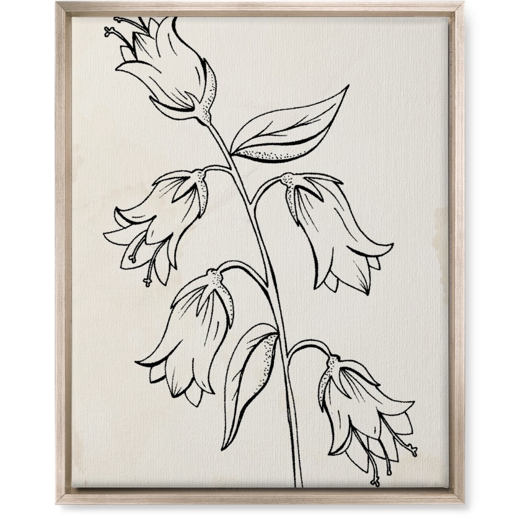 Vintage Bell Flower Sketch - Beige and Black Wall Art, Metallic, Single piece, Canvas, 16x20, Beige