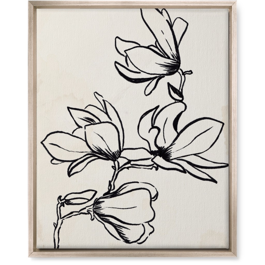 Vintage Magnolia Sketch - Beige and Black Wall Art, Metallic, Single piece, Canvas, 16x20, Beige, Pearl