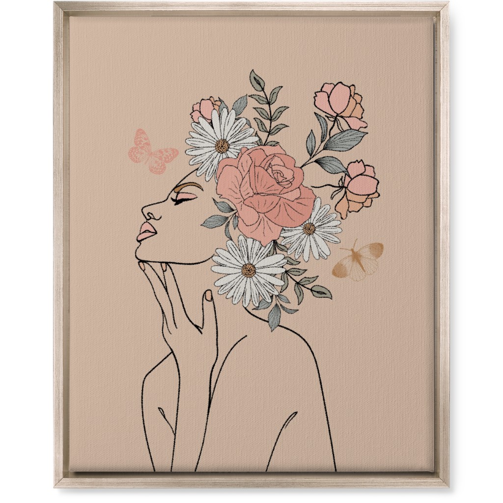 Feminine Line Art Botanical Sketch - Neutral Wall Art, Metallic, Single piece, Canvas, 16x20, Beige, Pearl