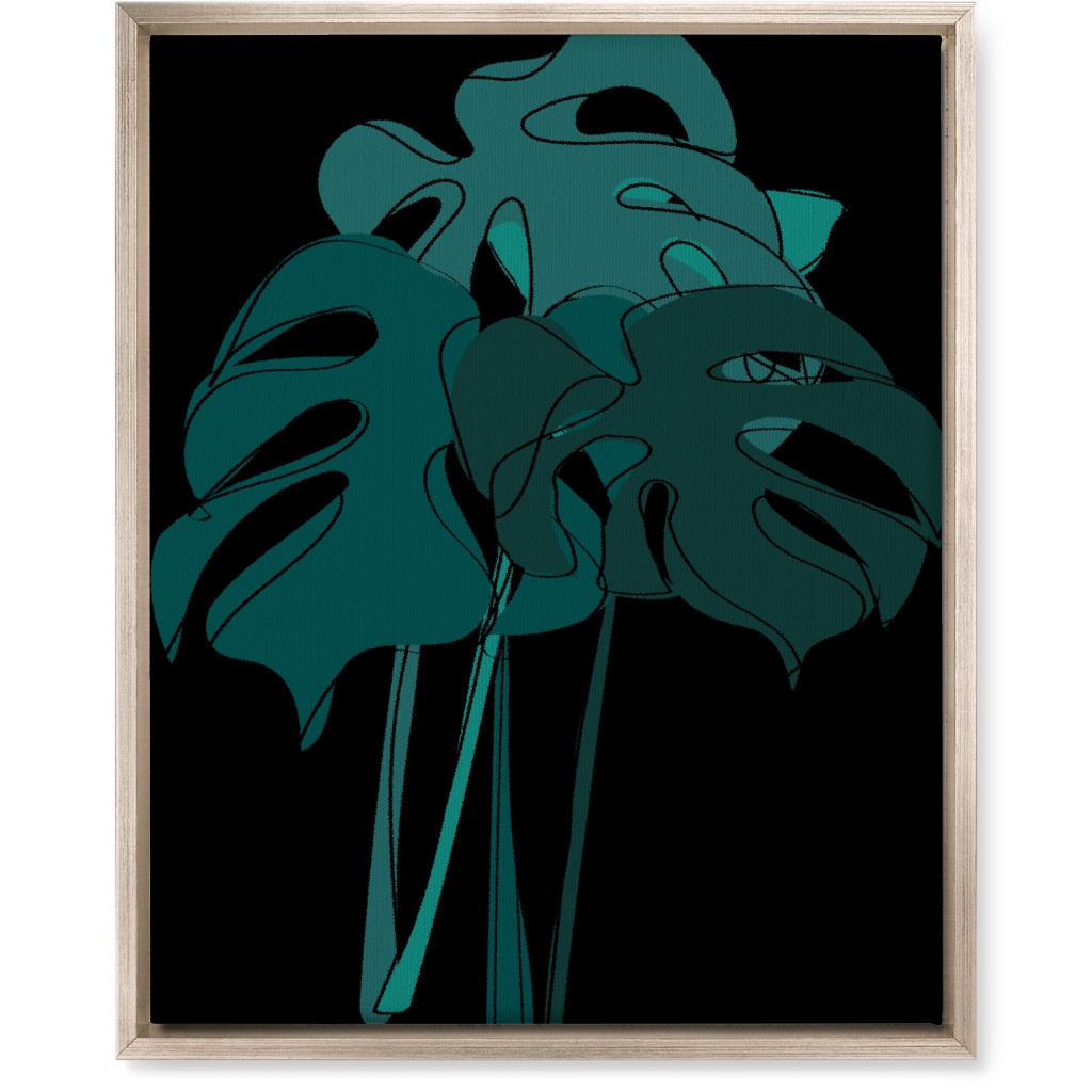 Modern Minimalist Monstera Bouquet - Green and Black Wall Art, Metallic, Single piece, Canvas, 16x20, Green, Classic Green