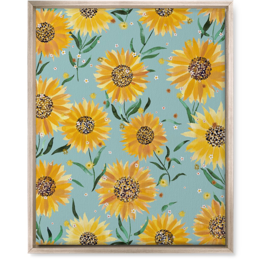 Happy Sunflowers - Yellow on Green Wall Art, Metallic, Single piece, Canvas, 16x20, Yellow