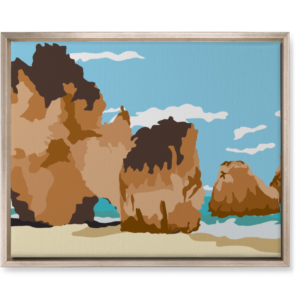 Minimalist Mediterranean Beach Cov Wall Art, Metallic, Single piece, Canvas, 16x20, Multicolor