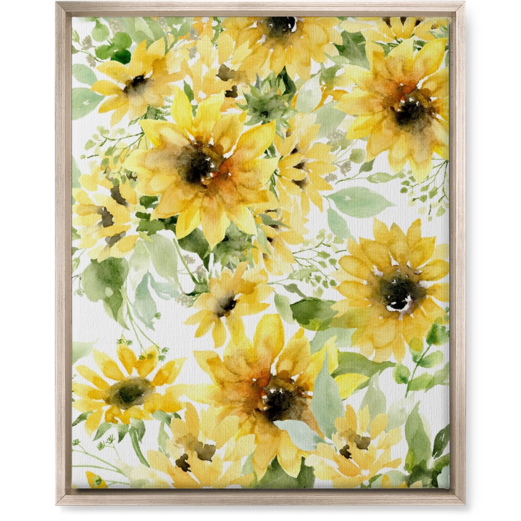 Field of Sunflowers Watercolor - Yellow Wall Art, Metallic, Single piece, Canvas, 16x20, Yellow
