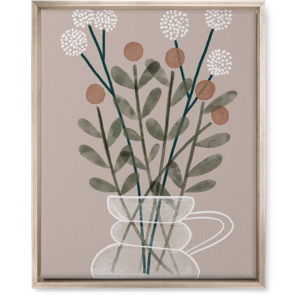 Coffee Pot Plants - Beige Wall Art, Metallic, Single piece, Canvas, 16x20, Beige