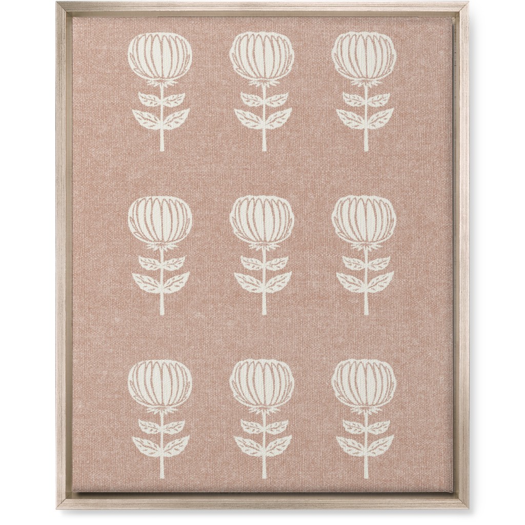 Block Print Floral Wall Art, Metallic, Single piece, Canvas, 16x20, Pink