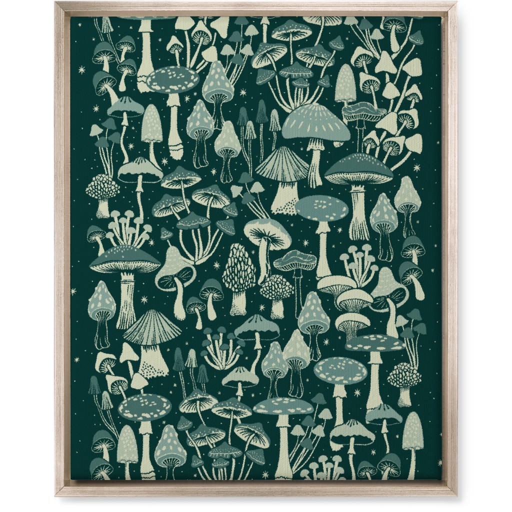 Mushrooms and Stars Wall Art, Metallic, Single piece, Canvas, 16x20, Green, Deep Sea