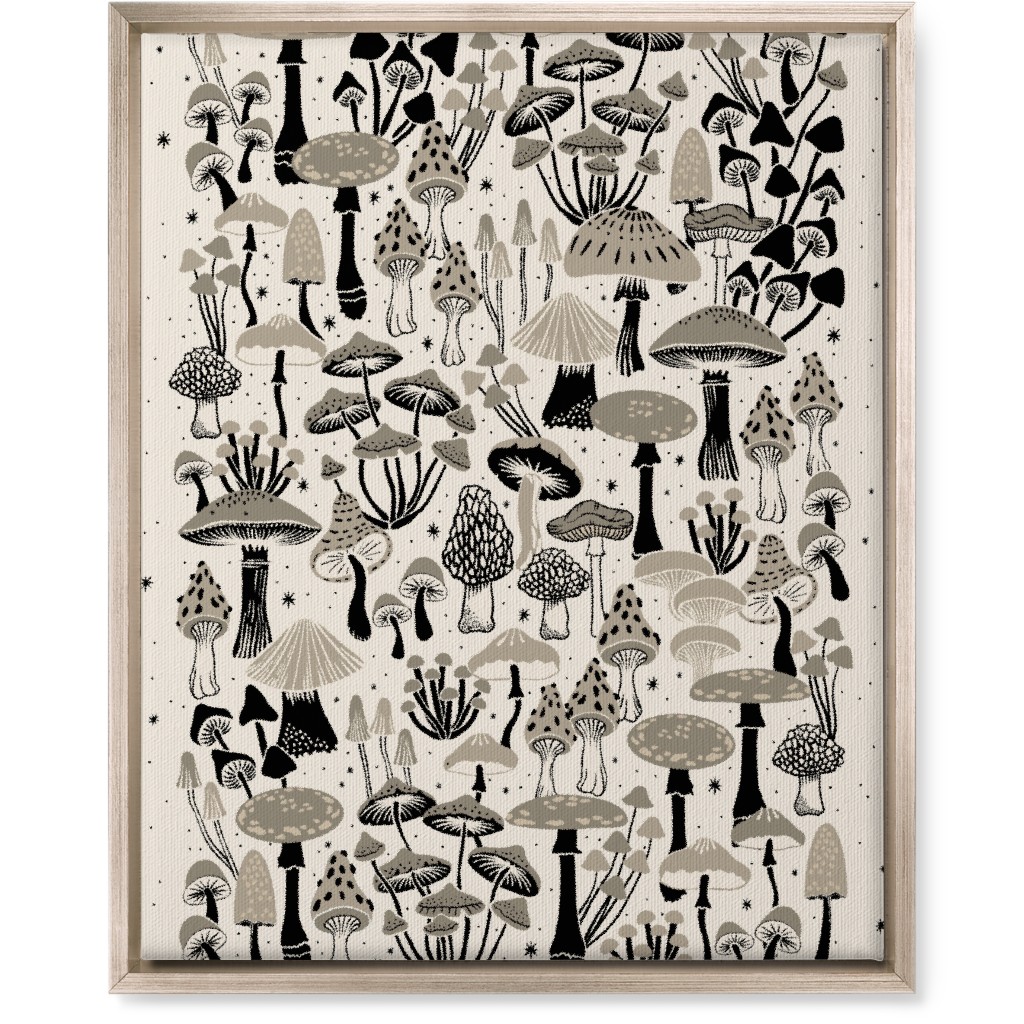 Mushrooms and Stars Wall Art, Metallic, Single piece, Canvas, 16x20, Beige, Pebble