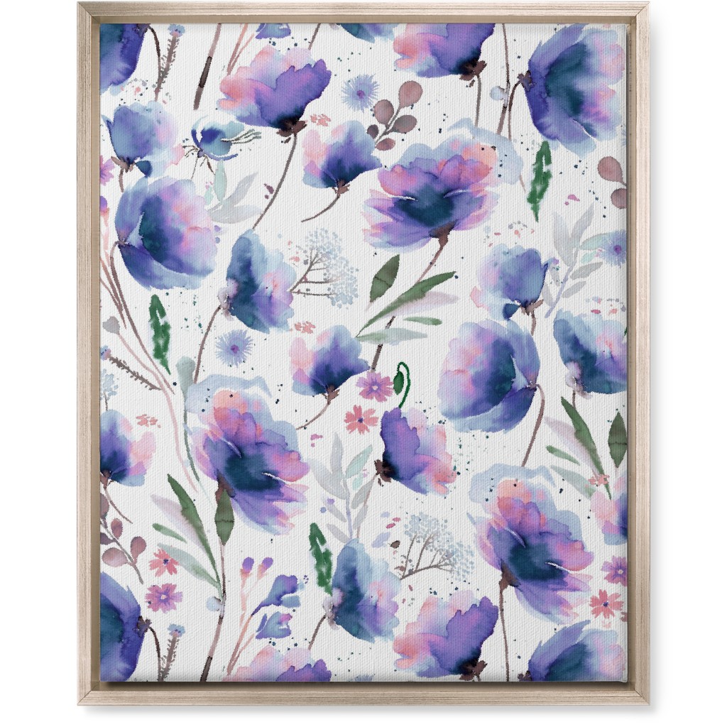 Abstract Poppies - Blue Wall Art, Metallic, Single piece, Canvas, 16x20, Blue