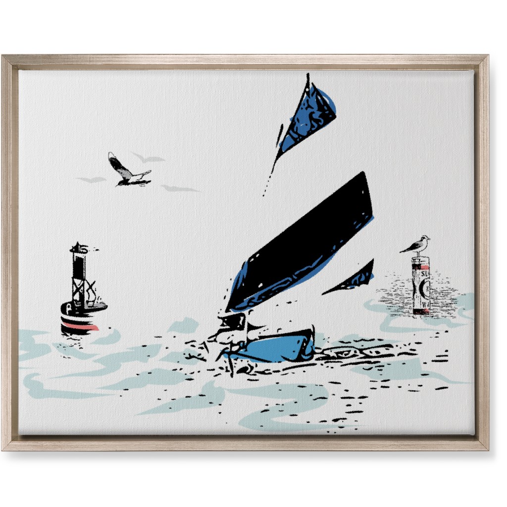 Sailing Away - White and Blue Wall Art, Metallic, Single piece, Canvas, 16x20, White