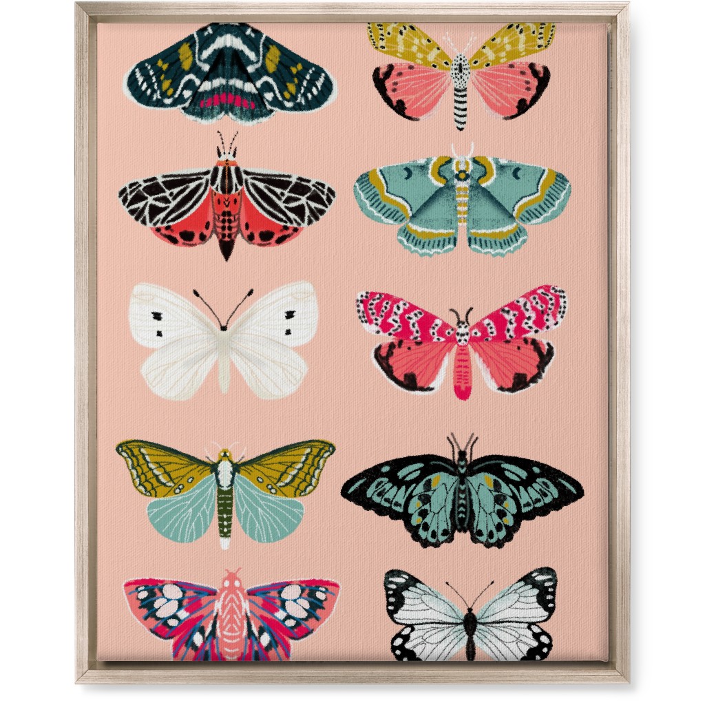 Moths & Butterflies Botanic Nature - Multi on Pink Wall Art, Metallic, Single piece, Canvas, 16x20, Multicolor