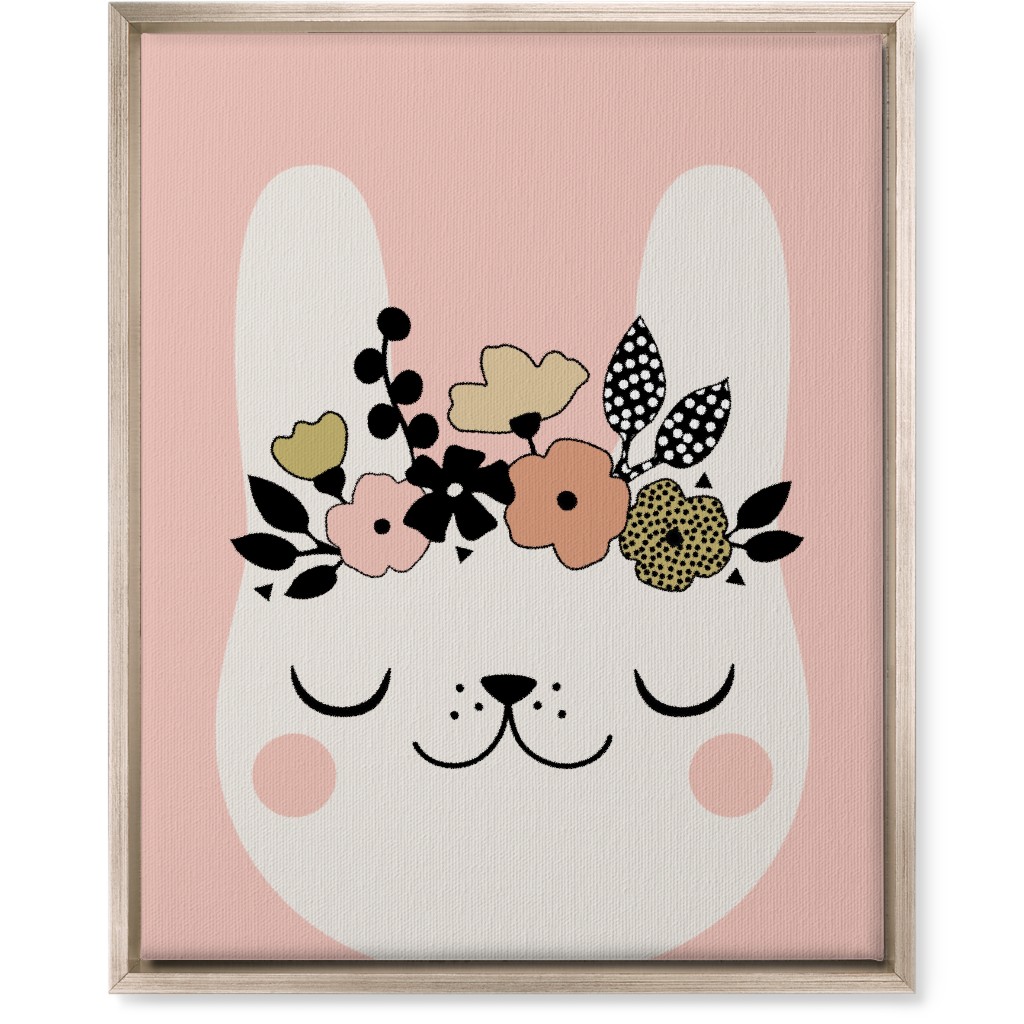 Floral Bunny - Pink Wall Art, Metallic, Single piece, Canvas, 16x20, Pink