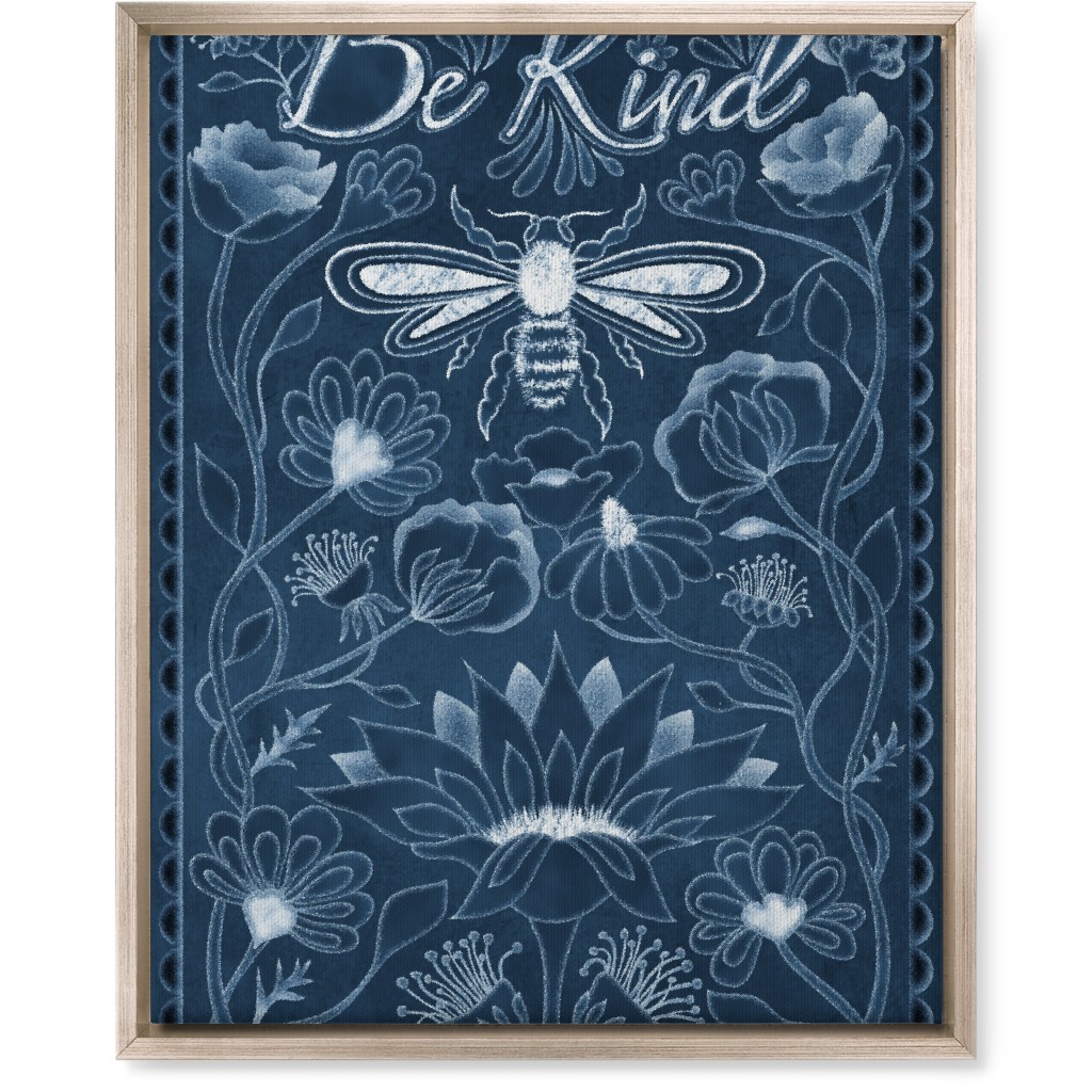 Be Kind Floral Wall Art, Metallic, Single piece, Canvas, 16x20, Blue, Seaweed
