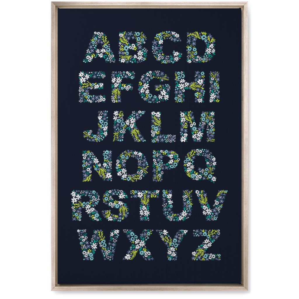 Rustic Wildflower Alphabet Wall Art, Metallic, Single piece, Canvas, 20x30, Black
