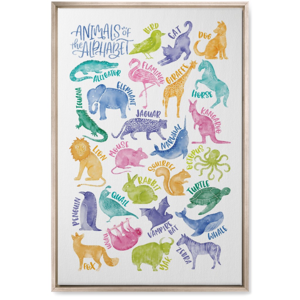 Animal Alphabet Watercolor Zoo Abcs - Multi Wall Art, Metallic, Single piece, Canvas, 20x30, Multicolor