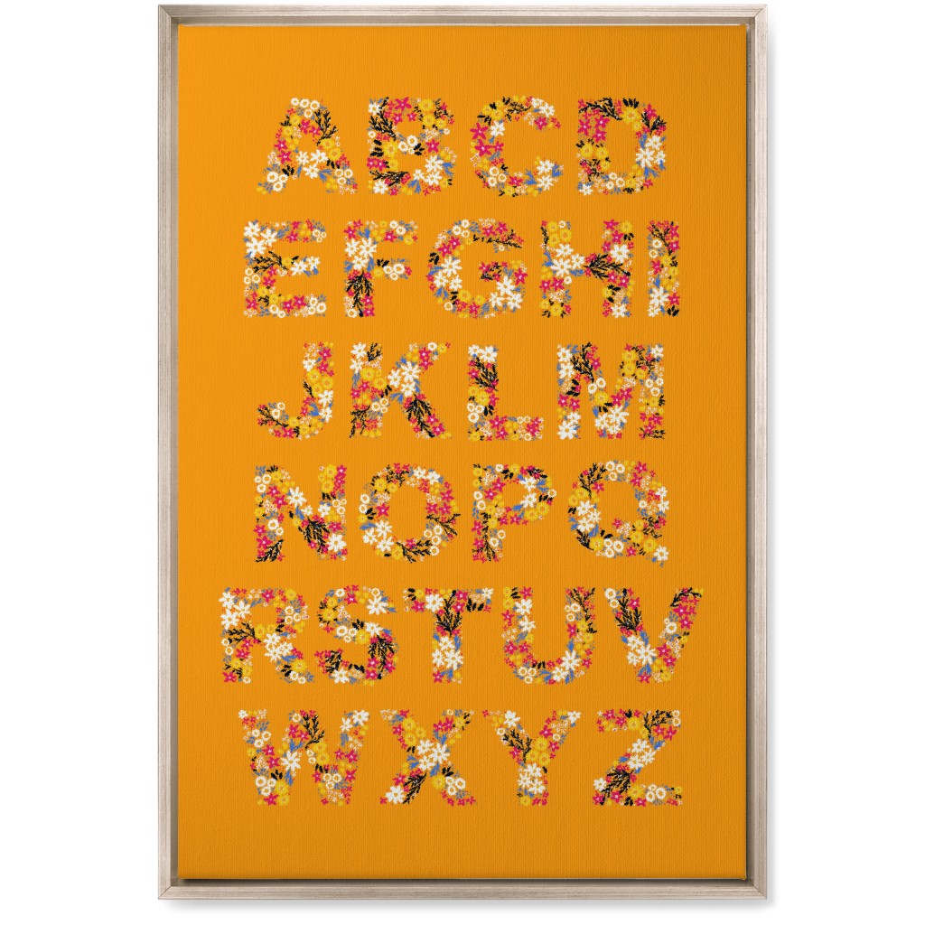 Rustic Wildflower Alphabet Wall Art, Metallic, Single piece, Canvas, 20x30, Orange